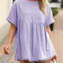 Tankaneo Womens Summer Babydoll Tops Casual Loose Fit Peplum Oversized Tunic Shirts (Purple, XXL)