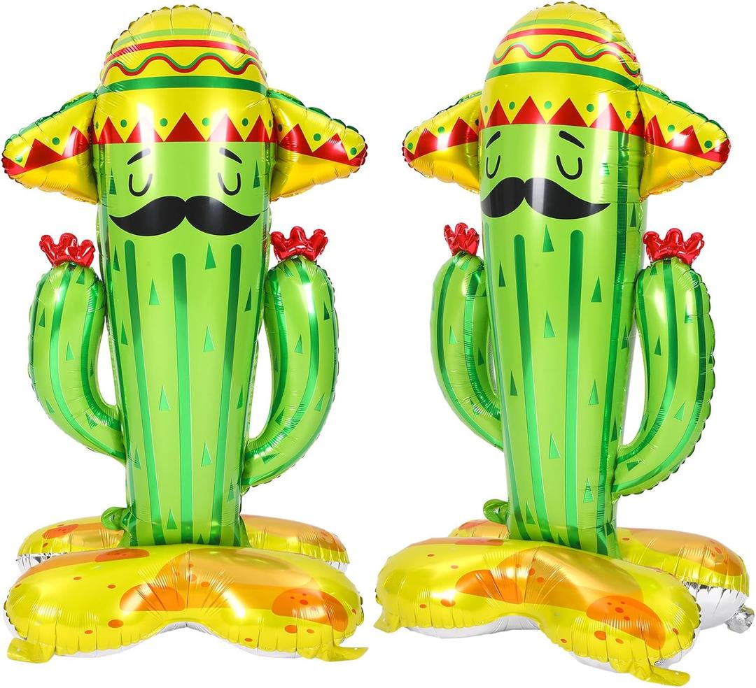 Hungdao 2 Pack Inflatable 50" Cactus Toy Mexican Fiesta Themed Party Decorations, Cinco De Mayo Prop, Wearing Sombreros Cactus Decor for Mexican Taco Party Hawaiian Themed Party Supplies