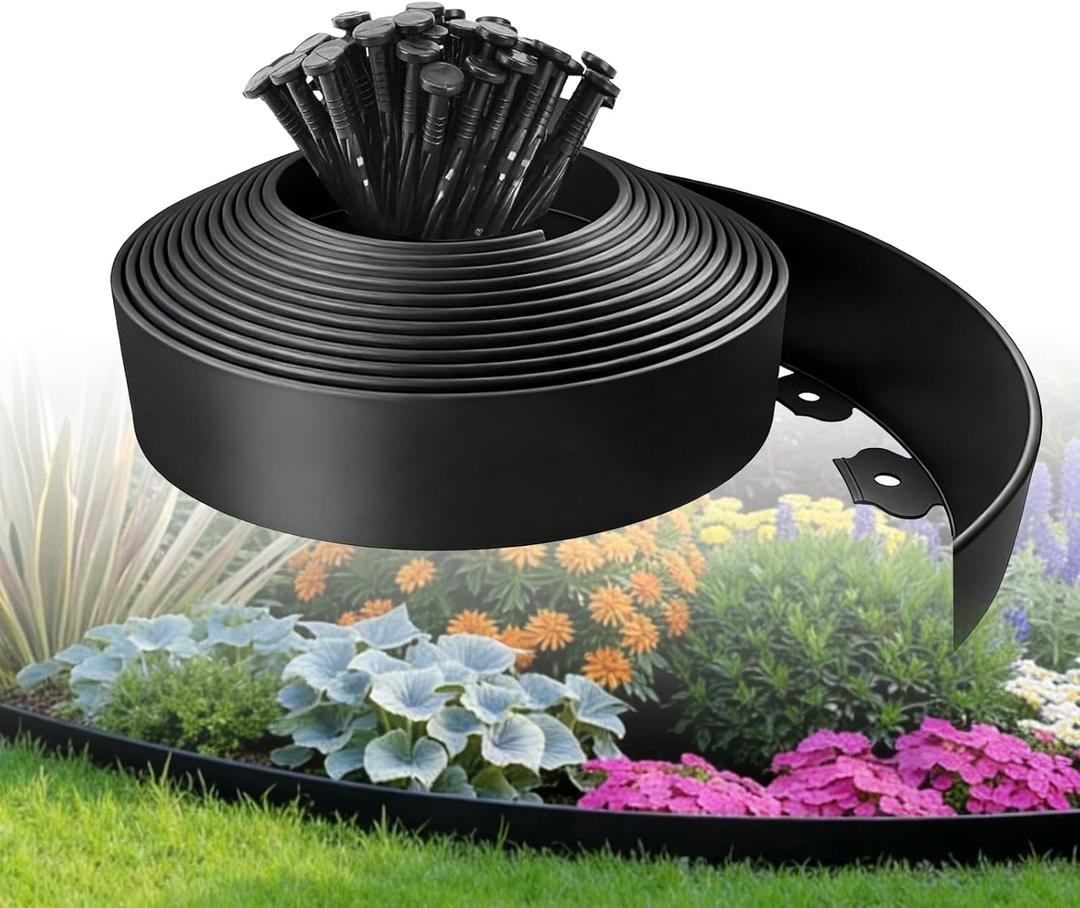 Kryonix Landscape Edging, Garden Edging 2 Inch Tall 66 FT Plastic Flexible with 100 Stakes for Gardens, Lawns, Landscaping, Flowerbeds
