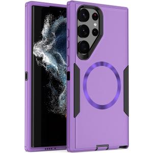 Designed for Samsung Galaxy S22 Ultra Case,Magnetic,Drop Protection Heavy Duty,Double Layer Protection,Compatible with MagSafe,Dustproof,No Yellowing,No Fading,for Men Women,Purple Black
