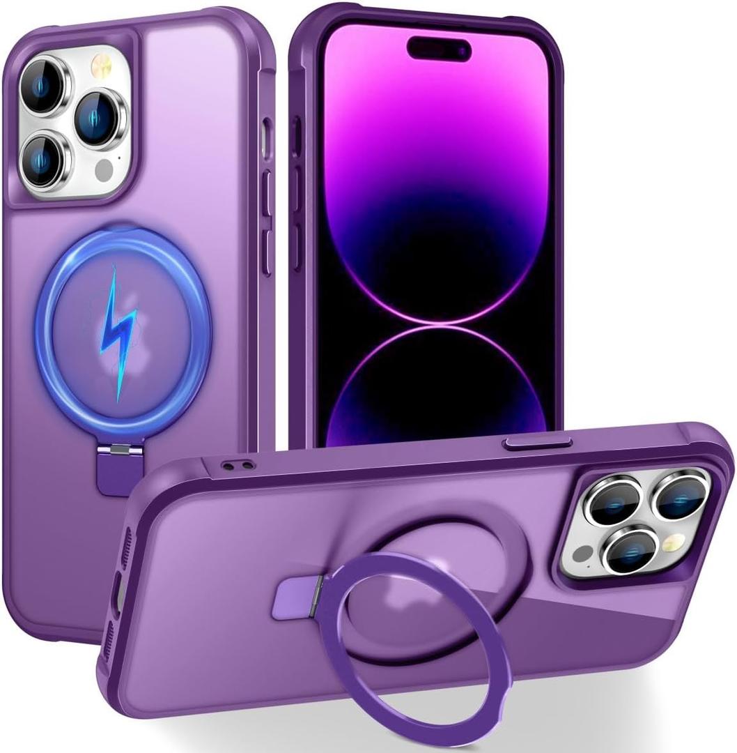 Hocase for iPhone 14 Pro Max Case, with Magnetic Ring Stand [Compatible with MagSafe] [Military Grade Protection] Slim Shockproof Translucent Protective Phone Case - Purple