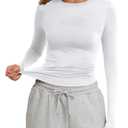 PALINDA Crew Neck Fitted Shirts for Women Basic Casual Long Sleeve T Shirts Going Out Tops Sexy Y2K Tees (White L)