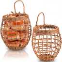 Elsjoy Set of 2 Hanging Onion Basket, Wall Mount Small Wicker Baskets for Food Storage, Woven Rattan Basket for Kitchen, Pantry, Home Decor