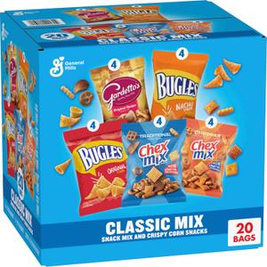 Classic Mix Snack Variety Pack, Bugles Original and Nacho Cheese, Gardetto's Original Recipe, Chex Mix Traditional and Cheddar, 20 Ct, 28 oz, Best By July 17, 2026