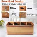 Kitchen Utensil Holder for Counter or Countertop, Large Wooden Utensil Holder with 4 Compartments, Acacia Wood Organizer for Cooking Utensils and Silverware, Ideal Gift for Kitchen Decor