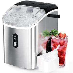 Antarctic Star Nugget Ice Maker Countertop with Soft Chewable Ice, Portable Sonic Ice Maker with Basket and Scoop, Removable Top Cover, Auto-Cleaning for Home/Party/RV/Camping (Stainless Steel Silver)