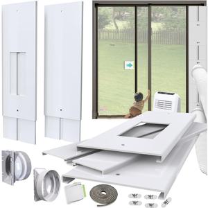 Gulrear 105" Sliding Door AC Vent Kit for Dual Hose Portable Air Conditioner with Security Lock & 2 weather strippings Energy Saving Airtight Universal 5.0/5.9" ac Hose Adapter Portable AC door Kit