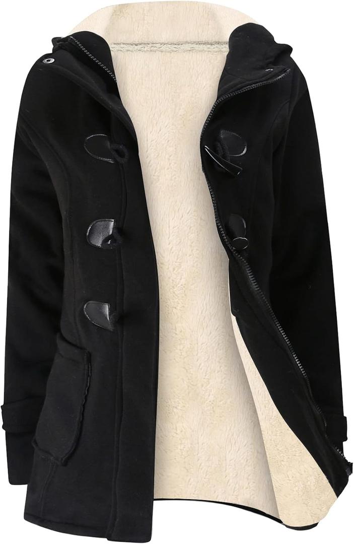 Gihuo Winter Jackets for Women Sherpa Lined Jacket Women Duffle Toggle Coat Hooded Fleece Jacket (XX-Large, Black)