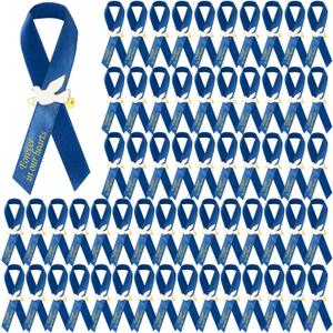 50 Pcs Dove Funeral Ribbons Memorial Ribbon Funeral Pins Classic Memorial Service Respect Ribbon Bow with Safety Pins and Dove for Mourning Remembrance Day Event(Blue)