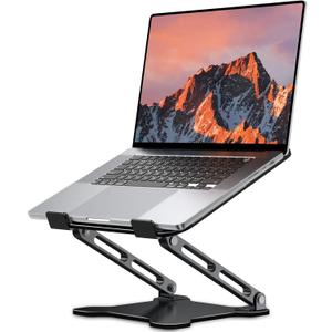 LOXP Adjustable Laptop Stand for Desk, Metal Foldable Laptop Riser, Portable Ventilated Cooling Lectern, Ergonomic Computer Notebook Stand Compatible with 10-15.6" Laptops (Classic Black)