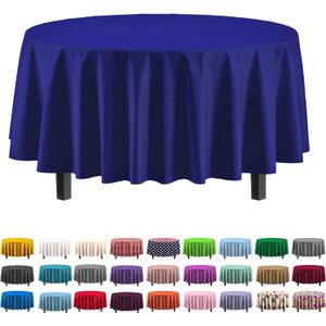 Party Solids Pack Of 6 Premium Plastic Tablecloth 84 Inch Round Plastic Table Cover - Navy