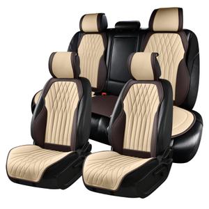 BWTJF Car Seat Covers, Front and Rear Seat Protector for Cars Waterproof Non-Slip, Leather Seat Protector Universal Fit for Suvs,Vans,Trucks (Brown&Beige, Full Set)