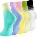 Cute Pilates Socks, Pilates Socks with Grips 5 Pairs for Women Non-slip Yoga Sock 7-9 for Barre Ballet Barefoot