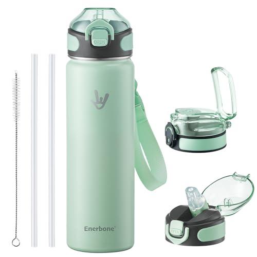 Enerbone 24 oz Insulated Water Bottle, 24oz 2 Lids (with Straw/No Straw), Stainless Steel Double Wall Flask for Hot & Cold Drinks, Leakproof Travel Bottle for Gym, Office, Hiking
