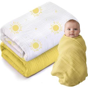 Muslin Swaddle Baby Blanket for Boys and Girls, 100% Cotton, Swaddles for Newborns, 47"x47", Soft Breathable Skin Friendly Warm Pack of 2