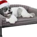 Veehoo Elevated Dog Bed with Bolster Cushion, Fluffy Plush Dog Couch Beds for Small Dogs, Cats, Washable Raised Pet Cot with Non-Slip Feet for Indoor or Patios Use, 30 x 20 Inches, Grey