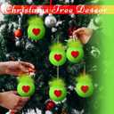 HyDren 16 Pcs Christmas Lime Green Velvet Balls for Tree 2.4 Inch Flocked Green Hanging Ornaments with Red Heart Decorations Xmas Round Pom Pom Balls for Indoor Home Decor Holiday Party Supplies