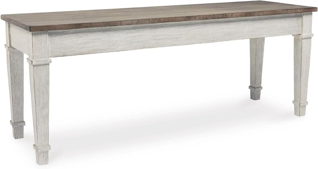 Signature Design by Ashley Skempton Farmhouse Storage Bench, Distressed Finish, Seat With Hidden Storage, Wood, 48" W x 15" D x 18.5" H, White & Light Brown