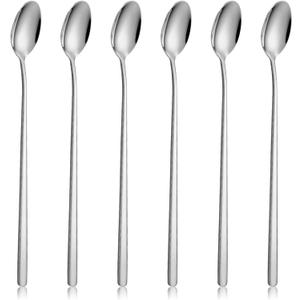 Ice Tea Spoon Set of 6 Stainless Steel Coffee Stirrers Spoons Cocktail Stir Sticks Spoons with Long Handle for Bar Coffee Cocktail