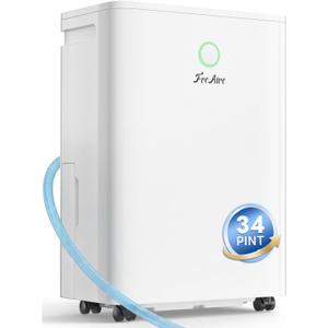 FreAire 2500Sq.Ft Dehumidifier, 34Pint Dehumidifiers for Home, Quiet Dehumidifier for Basement, Bedroom, Bathroom, with 6.56FT Drain Hose, 0.53Gal Water Tank, 3-Color Humidity Light