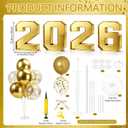 2026 Grad Cardboard Letters with 14 Balloons Bows Decorations 10'' Graduation Charcuterie Numbers Fillable Trays and 2 Balloon Stands for Graduation Party Supplies(Gold,2026)