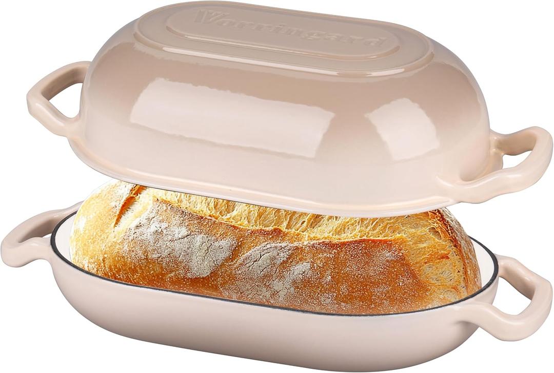 VORRINGARD Enameled Cast Iron Sourdough Bread Oven, Dutch Oven, Loaf Cast Iron Bread Pan for Homemade Bread Baking, Meatloaf Pan with Lid, 5QT, Latte