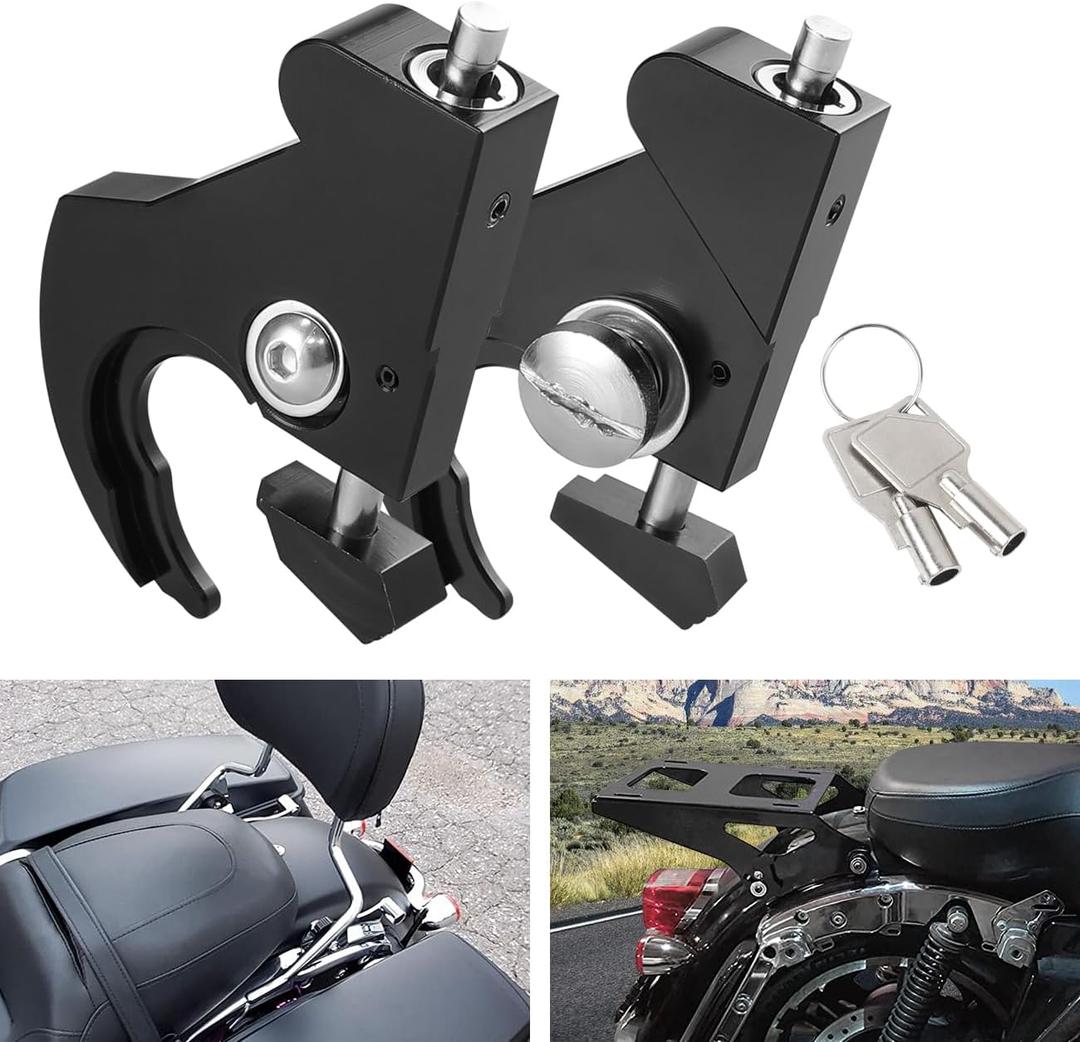 Quick Release Rotary Docking Latches with Locks, Locking Detachable Latch Kit Compatible with for Touring Softail Sportster Dyna Backrest Sissy Bar Luggage Rack 1986-2024,Sissy Bar Backrest Latch Clip
