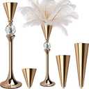 VIJIV Gold Flower Vase for Centerpiece Table Decorations Wedding Reception Decor, 21.3 Inch Tall Metal Vase for Feather Flower Holder Stand Floral Arrangement Gatsby Party Dinner Event Hotel