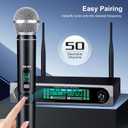 Wireless UHF Microphone System,W/2 Handhelds,Auto Scan,2x50 UHF Frequencies,200ft Range,Dynamic Microphone for Singing,Karaoke,Church