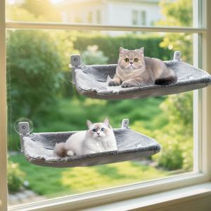 Homegroove 2 Pack Cat Window Perch, 24 x 12 Inch Foldable Cat Hammock for Window with Sturdy Metal Frame, Cordless Window Bed for Resting Seat for Indoor Cats (Grey-with Star Pattern, 24 x 12 Inch)