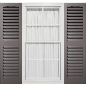 14 1/2"W x 48"H Mid-America Vinyl, Standard Size Cathedral Top Center Mullion, Open Louver Shutter, w/Installation Shutter-Lok's & Matching Screws (Per Pair), 010 - Musket Brown