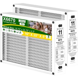 X6670 16x25x5 Air Filter MERV 11 Compatible with Lennox X6670, HCF16-11,HCF16-10, Furnace HVAC System, Foldable, Replaces Part # X6660 HCC16-28