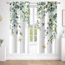 2 Panels Sage Green Eucalyptus Blackout Curtains for Bedroom, Green Leaf and Teal Floral Butterfly Pattern Drapes for Living Room Apartment Dorm Decor Window Curtains, 42W X 63L inches