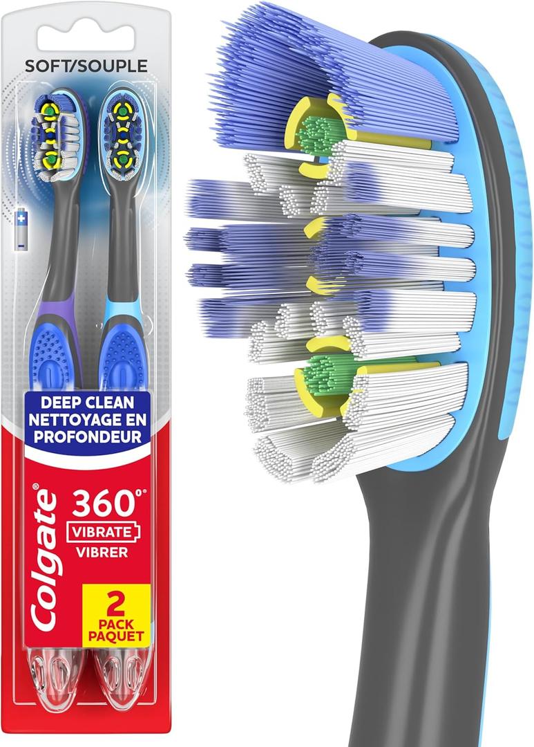 Colgate Total Advanced 360 Floss Tip Sonic Battery Powered Toothbrush, 2 Pack (Multicolored)