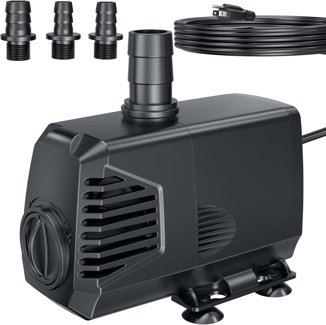 POPOSOAP 680GPH Submersible Water Pump, Water Fountain (2400L/H, 55W) with 8.5FT High Lift Adjustable & 3 Nozzles & 16.4FT Cord, Ultra Quiet Aquarium Pump for Pond Fountain Waterfall Hydroponics-Q104