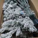 7 FT Pre-lit Artificial Christmas Tree, Snow-Flocked Xmas Tree with 300 Warm White LED Lights, 1096 Mixed Branch Tips, Pine Needles, Hinged Holiday Decoration Tree for Home Office Party
