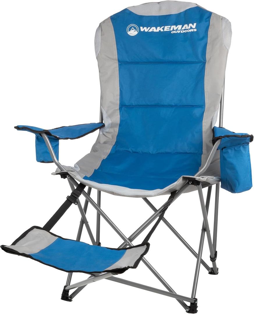 Camping Chair with Foot Rest - 300lb Capacity Beach Chair with Footrest, Cupholder, and Cooler Pouch - Portable Chair by Wakeman Outdoors (Blue)
