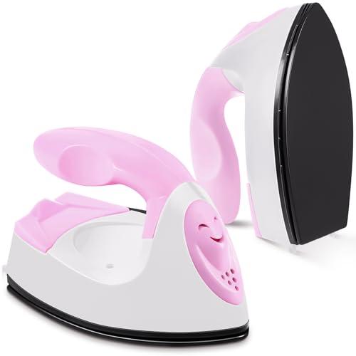 Honoson Mini Craft Iron Mini Heat Press Small Iron 3.93 x 2.36 x 2.76 in Portable Handy Tiny Flatiron with Charging Base Accessory for Fuse Bead Patch DIY Heat Transfer Vinyl(Light Pink,White)