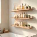 24 Inch Rustic Wood Floating Shelves Farmhouse Wooden Wall Shelves for Bathroom Bedroom Living Room Kitchen Office Set of 4 Light Brown