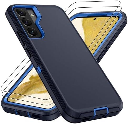 For Samsung Galaxy S22 Case : 14FT Military Grade Drop Protection & Anti-Slip Design S22 Phone Case with 2Pc HD Screen Protector,Shockproof/Dustproof/DropProof Protective Case for S 22-Navy Blue
