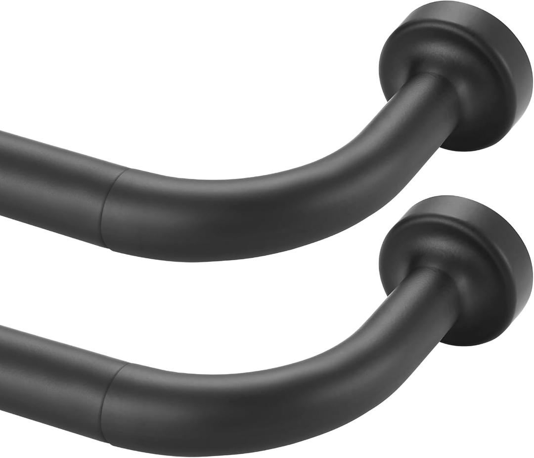 2 Pack Wrap Around Curtain Rod for Windows 16 to 28 Inch, Internal Splicing 1 Inch Diameter Disc, Adjustable Room Darkening Curtain with Aluminum Finials and Brackets, Black