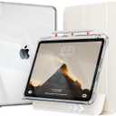Case for iPad Air 11 Inch M4 /M3/M2 (2026/2025/2024), Air 5th/4th Gen 10.9 Inch (2022/2020) with Pencil Holder, Detachable Sliding Cover with Clear Hard Back Shell, Cream White