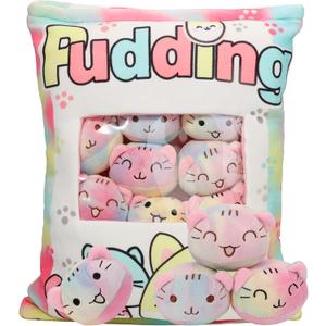 Cute Cat Plush Pillow Throw Pillow, Cat Plushies with 8 Kitten Plush Doll, Removable Stuffed Animals Toys, Kawaii PlushiesToy for Kids Girls Boys Womens Gift for Birthday Holiday, 14 x 18 inches