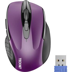 TECKNET Wireless Mouse, 2.4G Ergonomic Optical Mouse, Computer Mouse for Laptop, PC, Computer, Chromebook, Notebook, 6 Buttons, 24 Months Battery Life, 2600 DPI, 5 Adjustment Levels (Purple)
