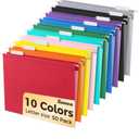 SUNEE Hanging File Folders, 50 Pack Letter Size Hanging File Folders with 1/5-cut Tabs, Stay Organized for Your Home and Office Bulk File, Documents and Paper,10 Assorted Colors