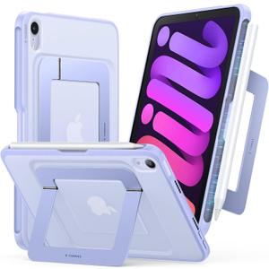 TORRAS Ostand K1 Guardian for iPad mini 7 A17 Pro Case, iPad mini 6 Case with Pencil Holder, Ultra Stable Stand, Multiple Adjustable Viewing Angles, Slim Protective Kickstand, iPad mini Case, Purple