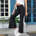 2 x Sghenr Women's Shiny High Waisted Flare Yoga Pants Tummy Control Wide Leg Casual Workout Leggings (Black, S)