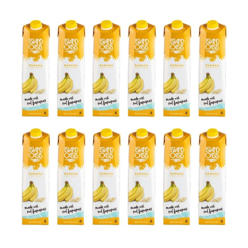 Island Oasis Banana Fruit Puree Beverage Mix, 33.9 Fluid Ounce (Pack of 12) BB: 03/15/2026