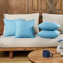 Deconovo Pillow Covers Faux Linen Pillow Shams Soft Cushion Covers Pillowcases for Patio 18x18 Inch Lake Blue Set of 4 Case Only No Insert