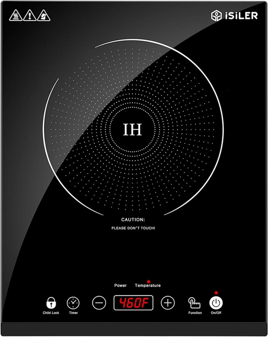 Portable Induction Cooktop, iSiLER 1800W Sensor Touch Electric Induction Cooker Hot Plate with Kids Safety Lock, 6.7" Heating Coil, 18 Power 17 Temperature Setting Countertop Burner with Timer